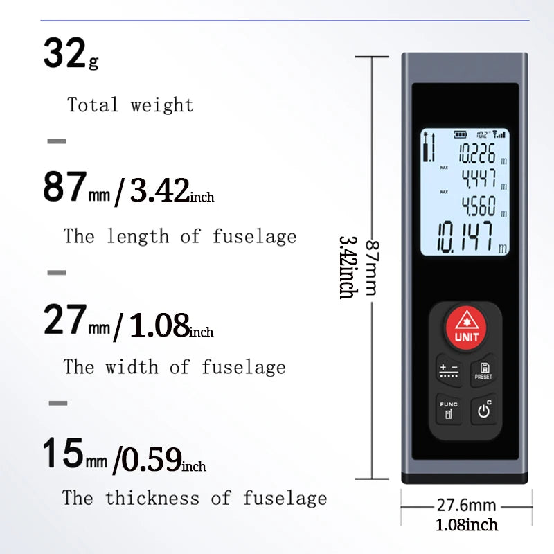 Rechargeable Laser Distance Meter, 40–100m Options