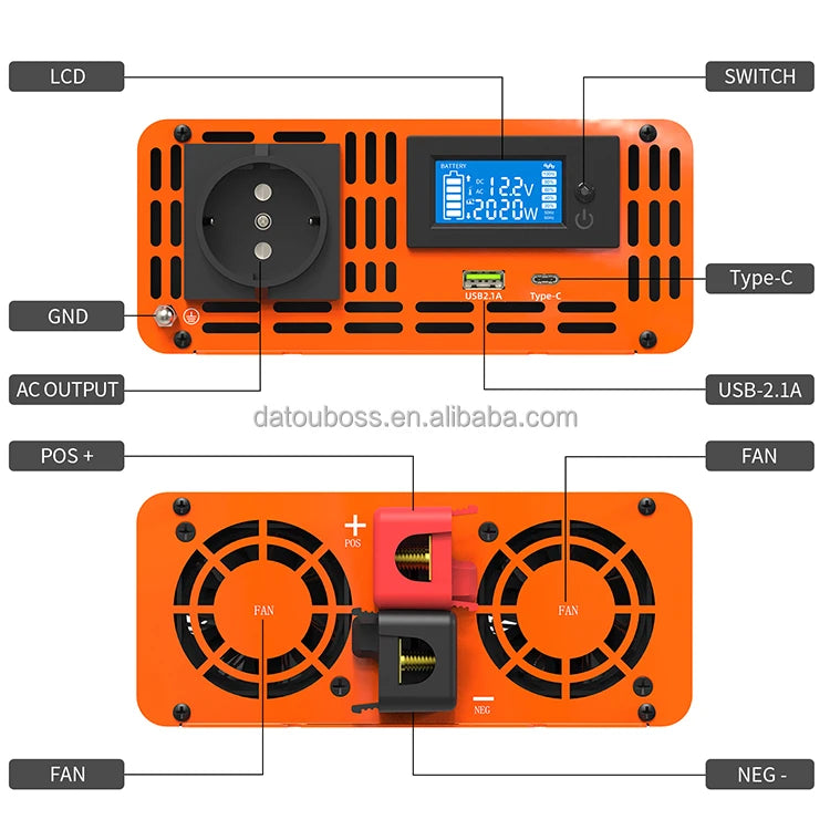 Inversor de corriente pura de onda sinusoidal de 1000W 12V/24V/48V a 120V/220V