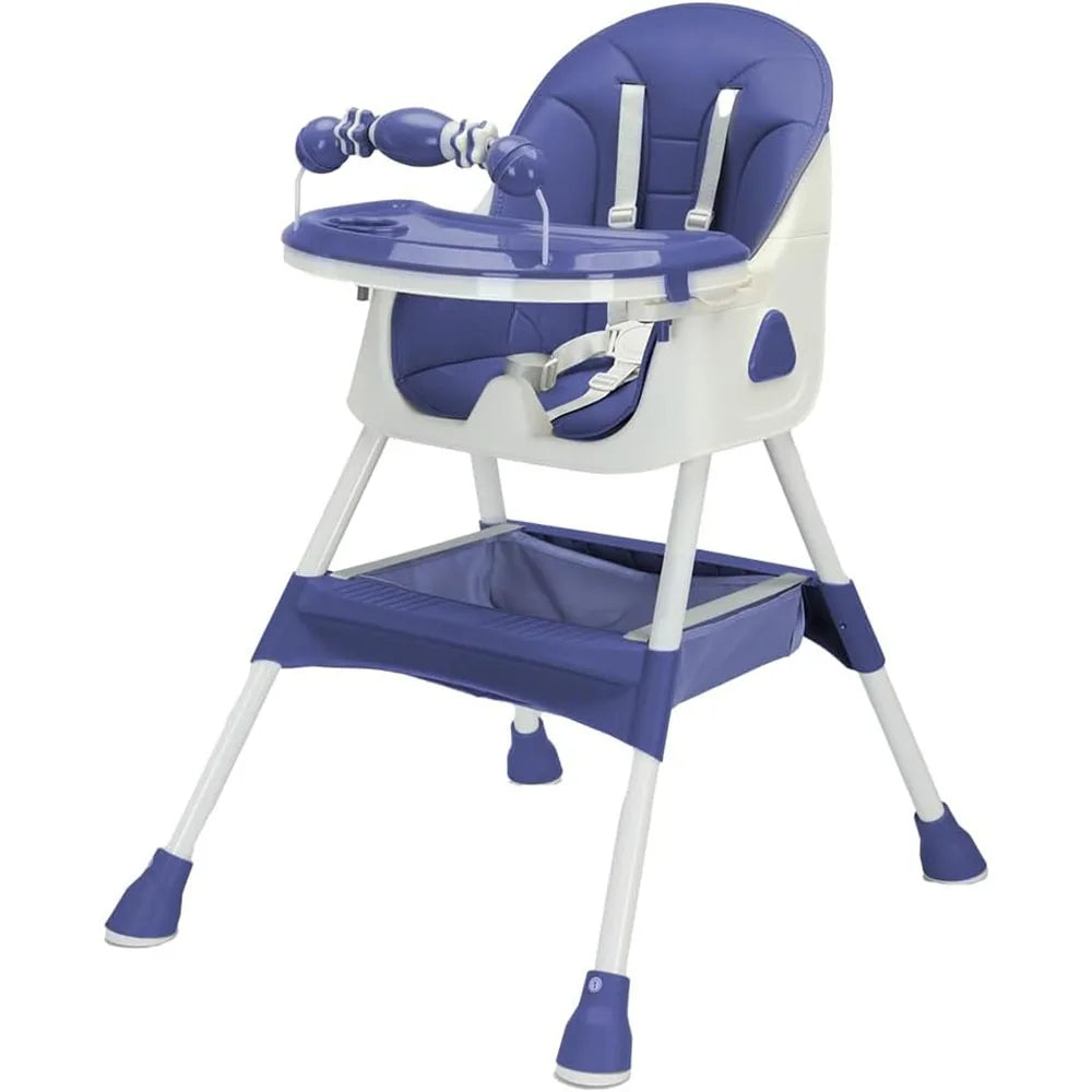 Foldable Baby High Chair with Tray and Toy Rack