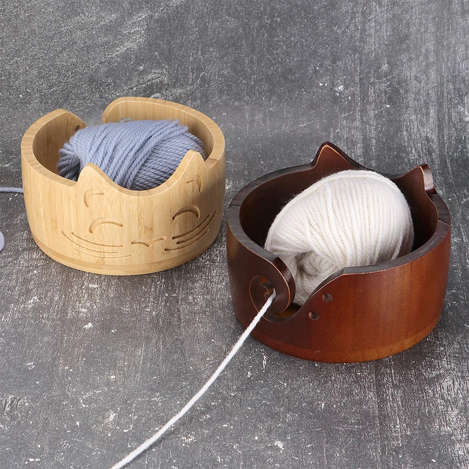 Wooden Cat-Ear Yarn Bowl