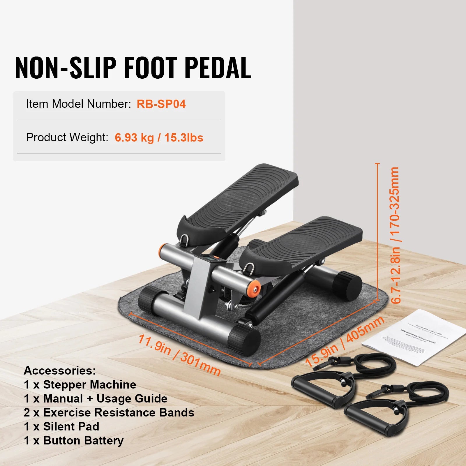 Stair Stepper for Home Exercise with Resistance Bands and LCD Monitor
