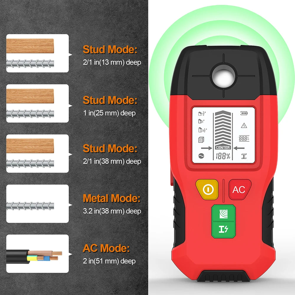 HW-100 Wall Stud Finder with Metal & AC Scan Modes