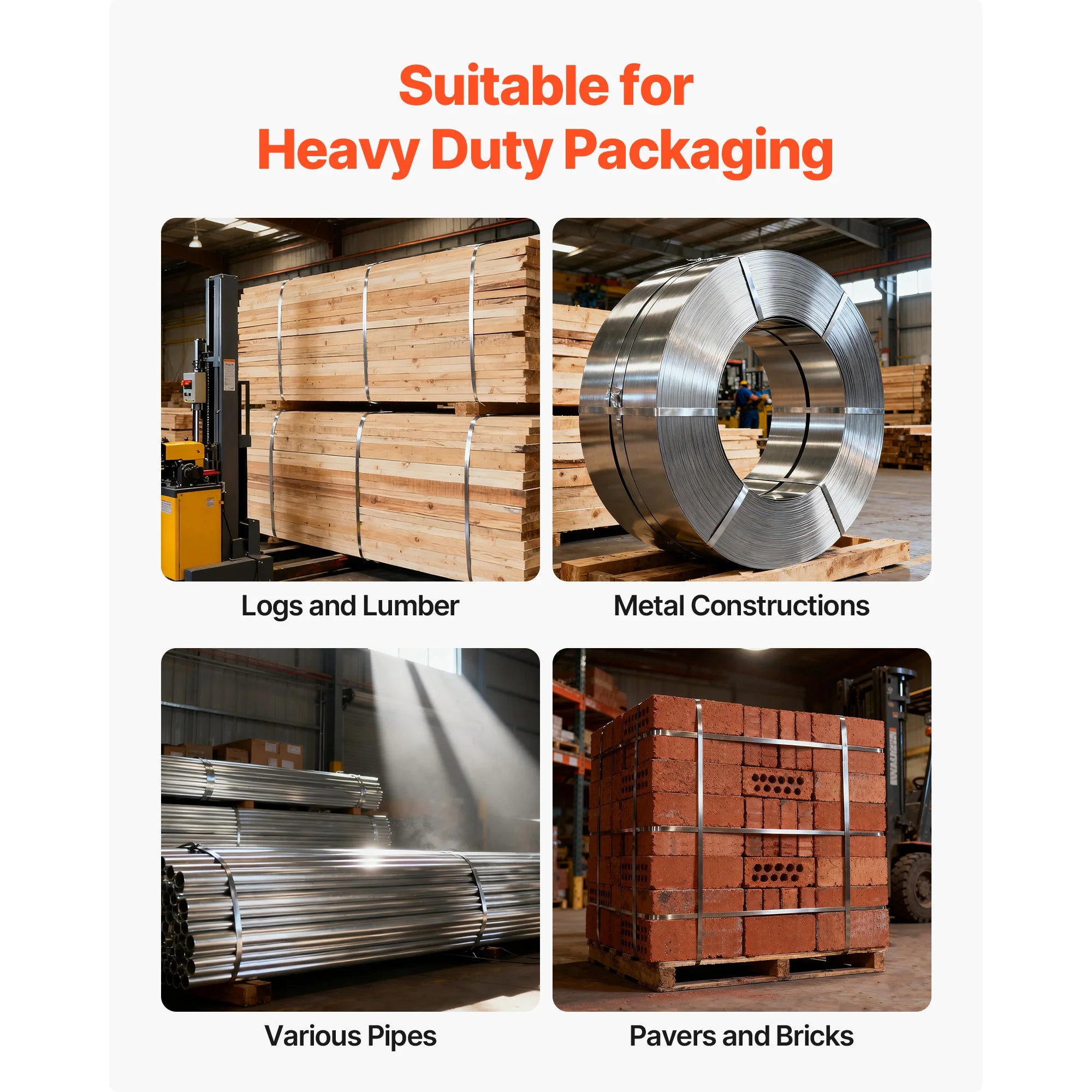 Heavy-Duty Steel Banding Strapping Kit with 600ft Strap & Seals