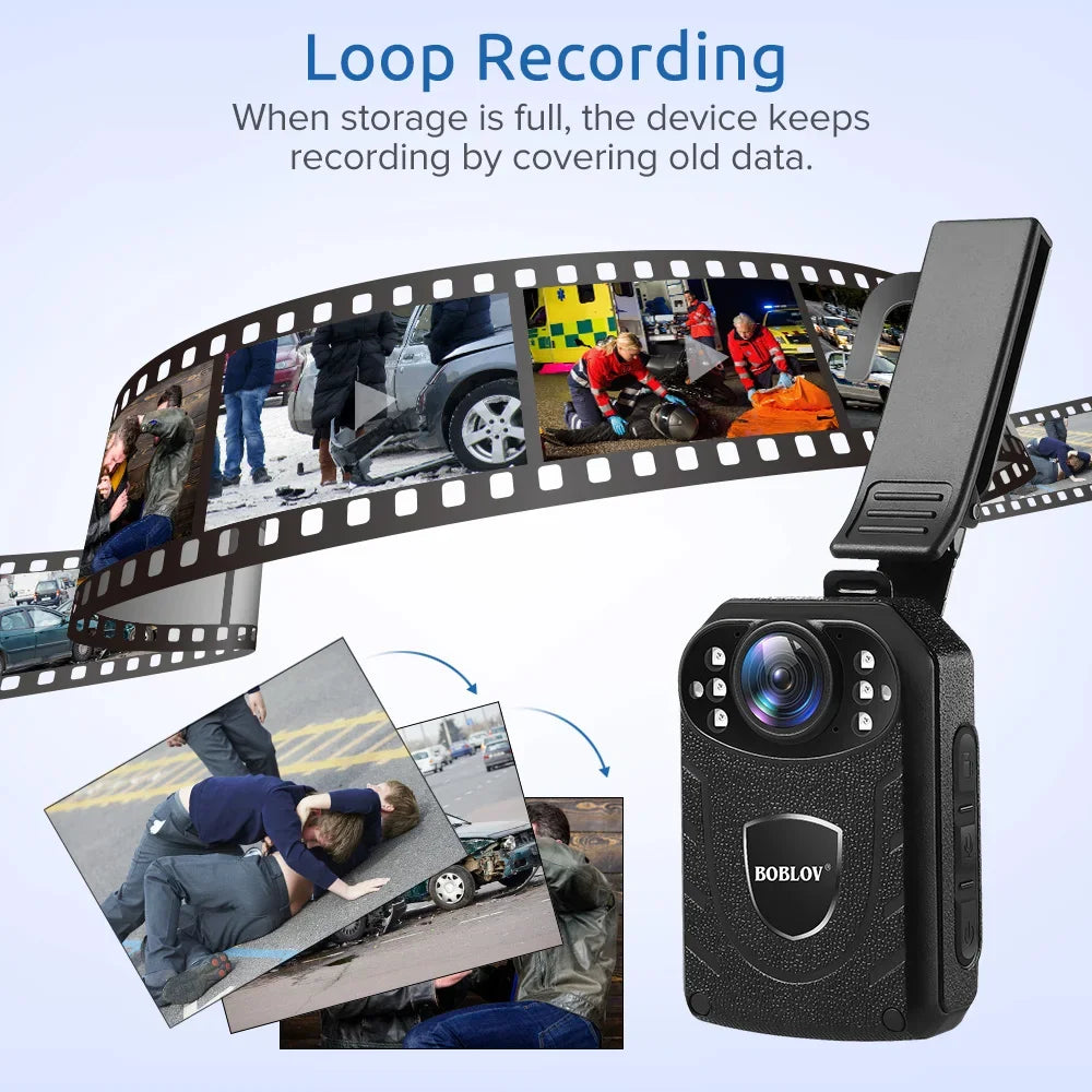 BOBLOV KJ21 Body Camera 1296P HD IR Night Vision, 170° Police Security DVR, Wearable Mini Camcorder for Evidence Recording