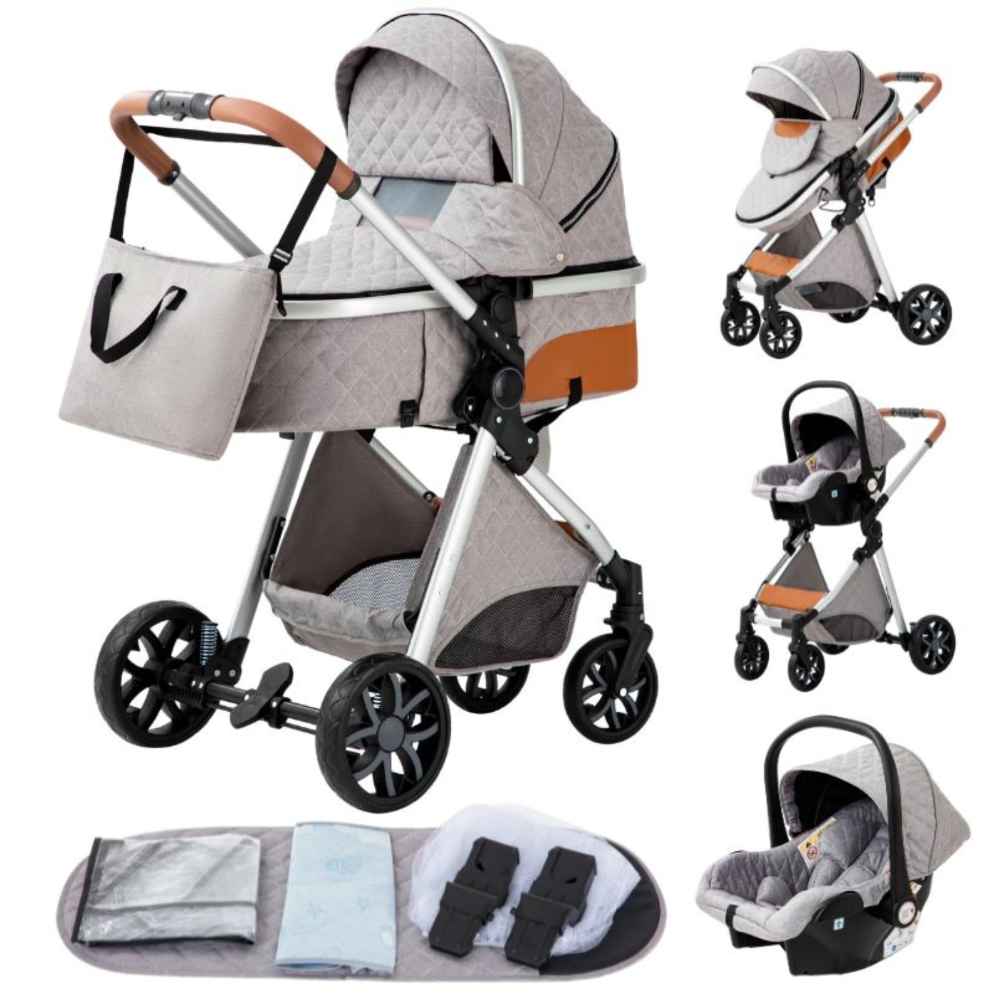 3 in 1 Baby Stroller Portable Travel Pram with High Landscape Design