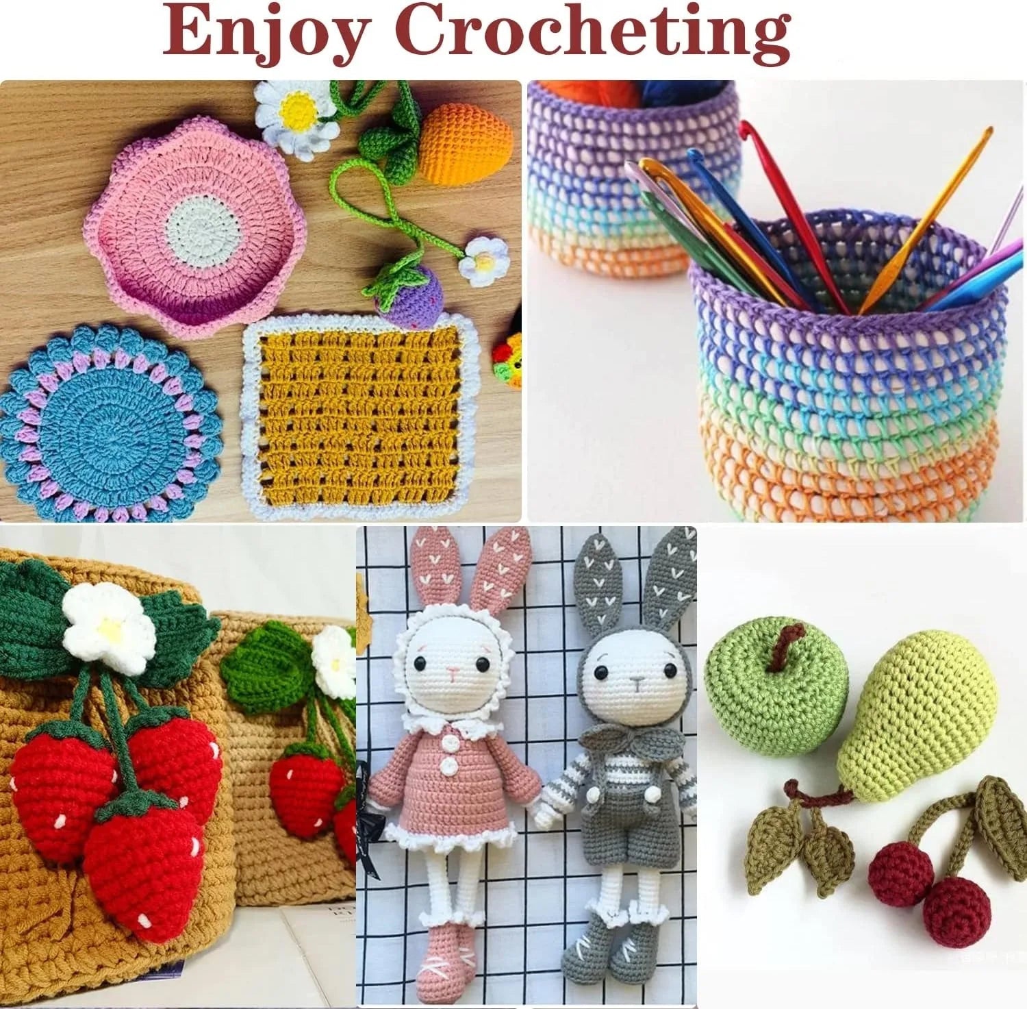 KOVEEN 59Pcs/Set Portable Crochet Knitting Set DIY Beginner Crochet Hook Kit With Storage Bag Material Pack and Storage Tools