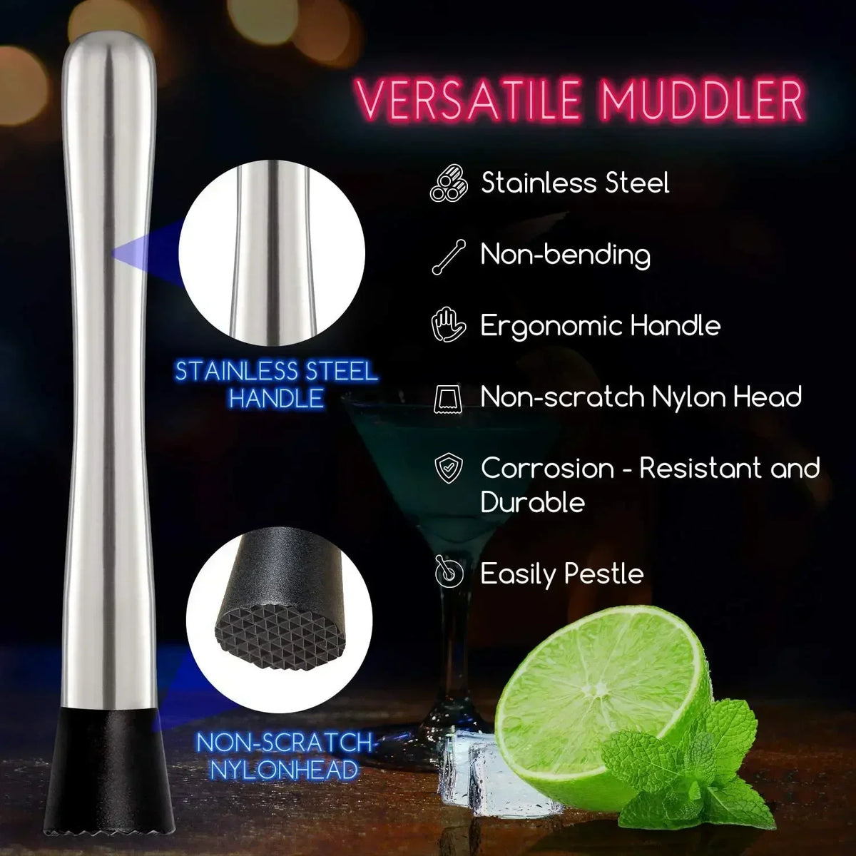 Conjunto de misturador de coquetel e colher para misturar