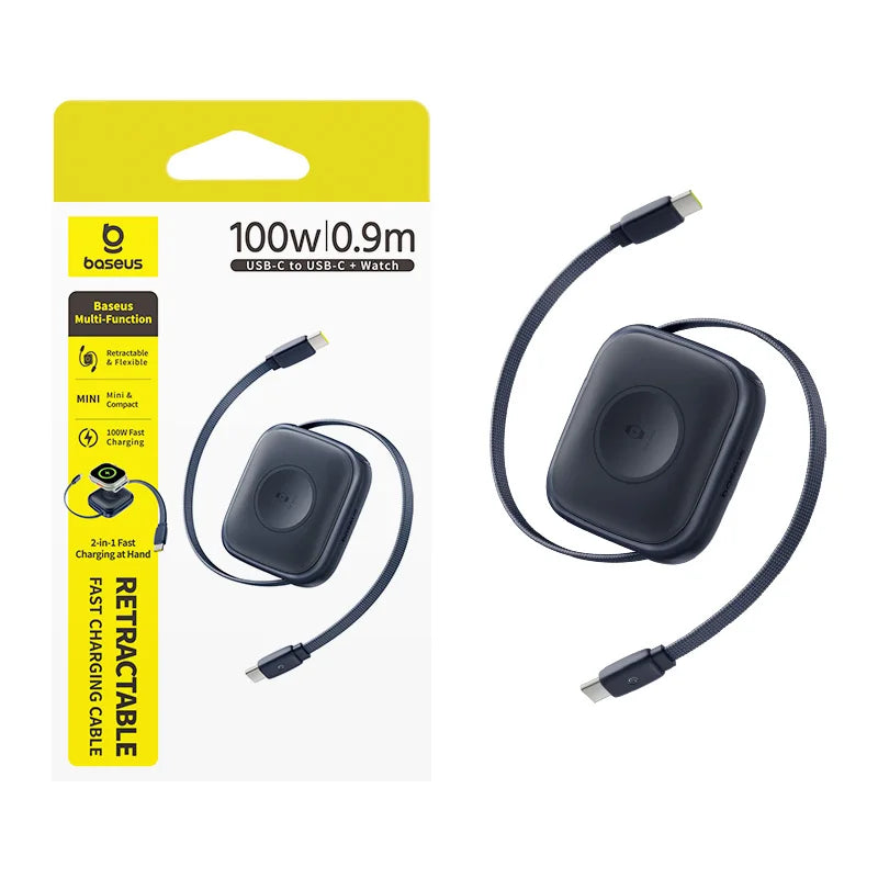 100W Retractable USB-C Fast Charging Cable with Magnetic Design