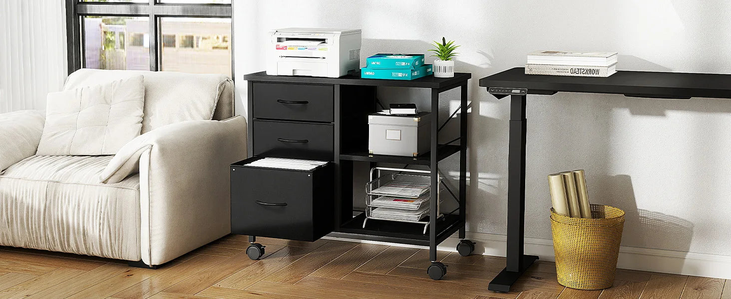 Rolling Storage Cabinet with Fabric Drawers and Steel Frame