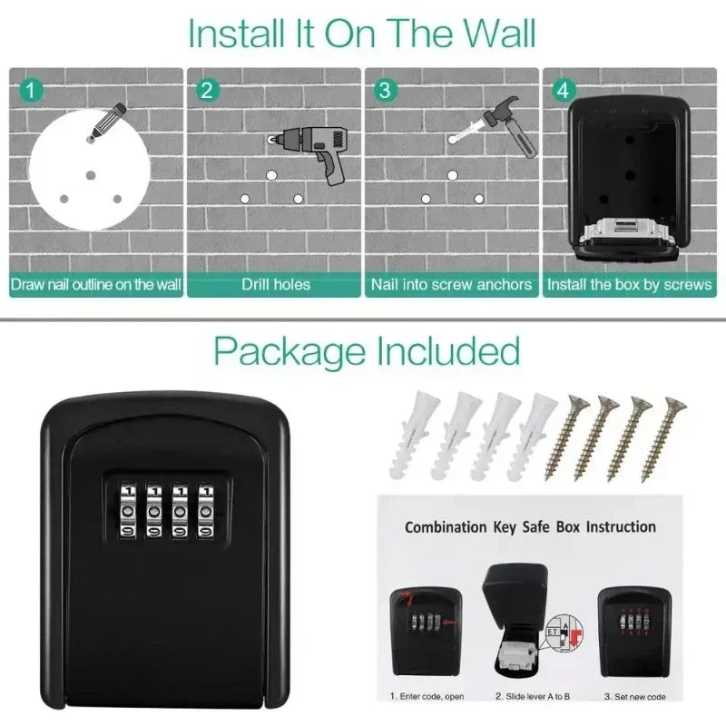Wall Mounted Key Lock Box with 4 Digit Combination Secure Storage