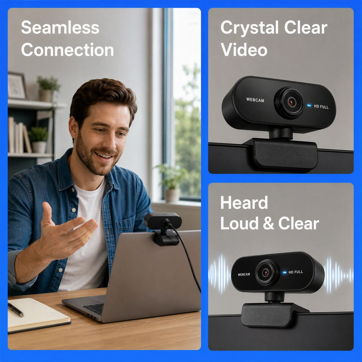 USB Webcam with Microphone, 360° Rotatable, Plug-and-Play