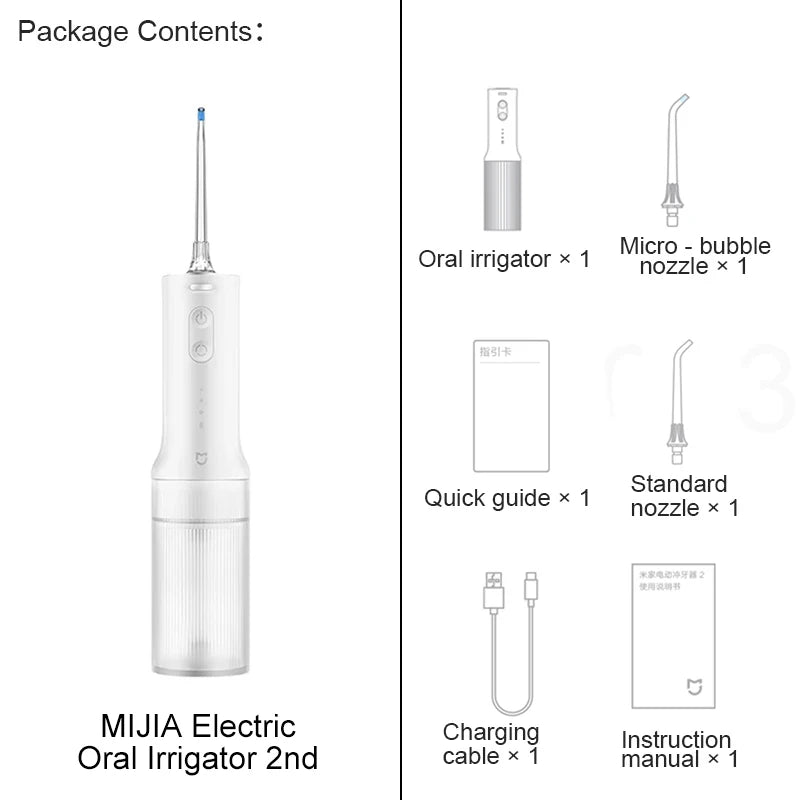 Electric Oral Irrigator with Bubble Pulse Cleaning & 90-Day Battery