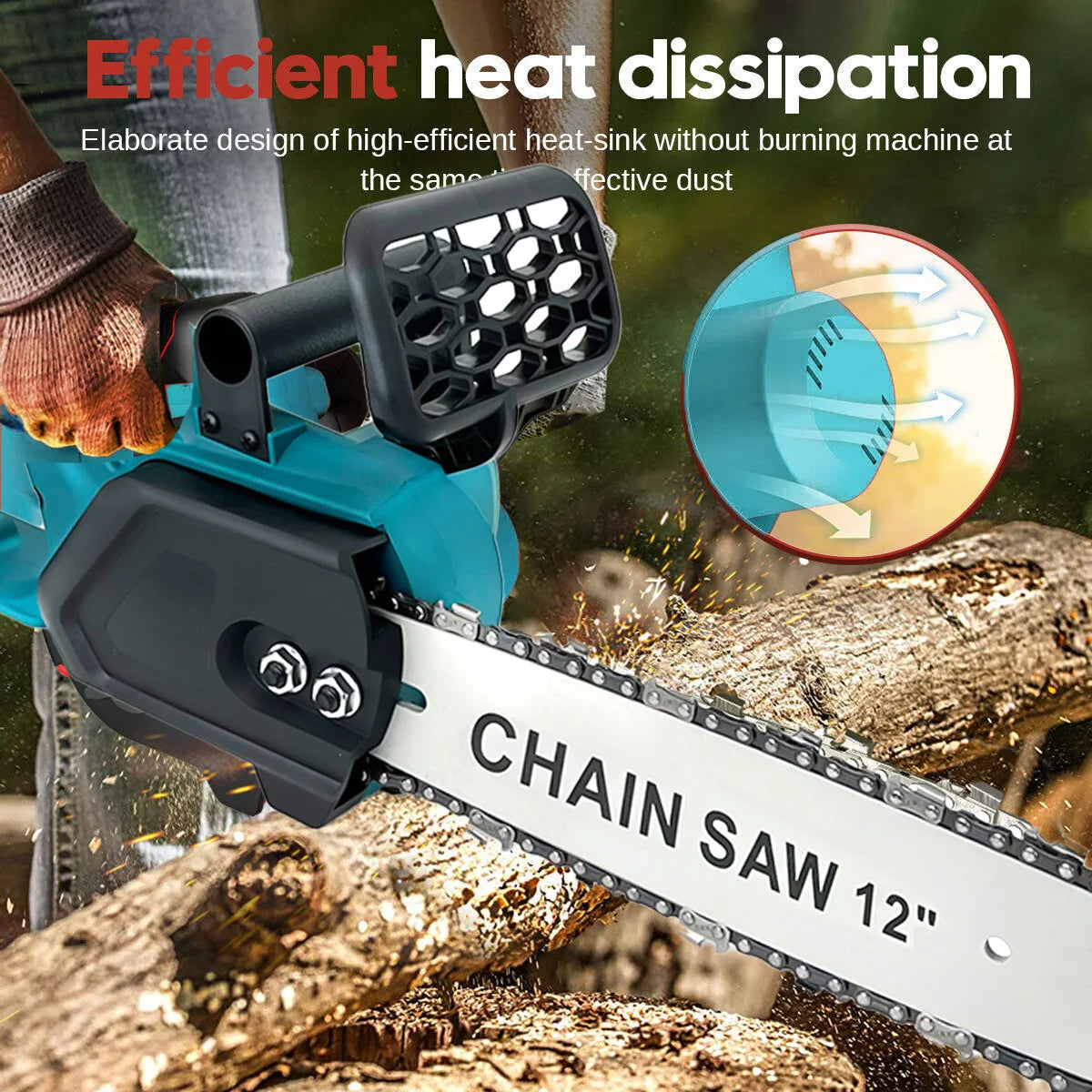 2x Battery 12'' Electric Cordless Chainsaw Power Wood Cutter Saw For Makita 18V with oil system