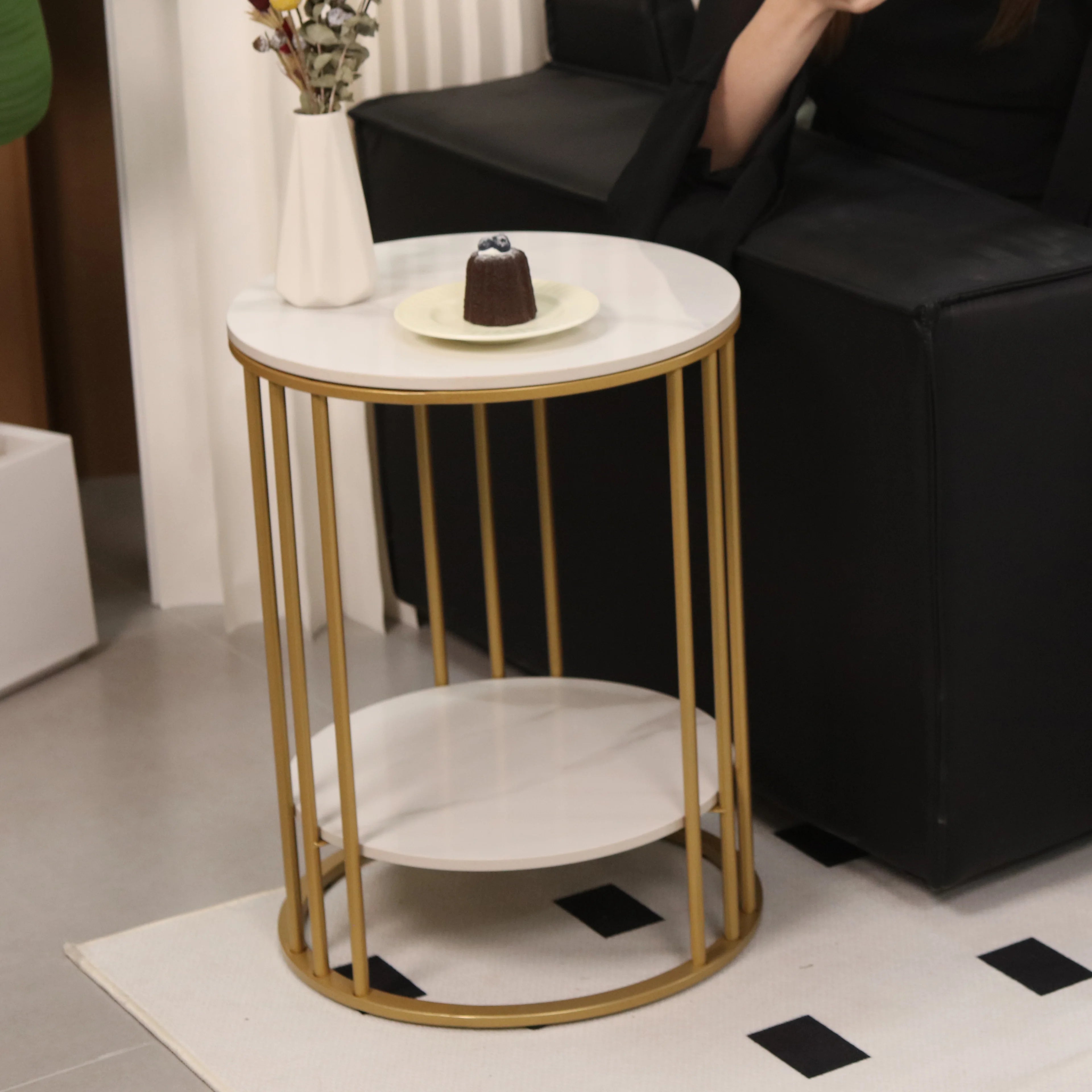 2‑Tier White Marble Side Table