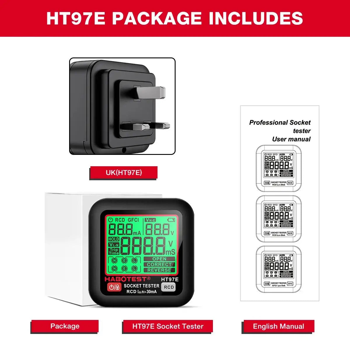HT97 Digital Socket Tester - Regional Plugs