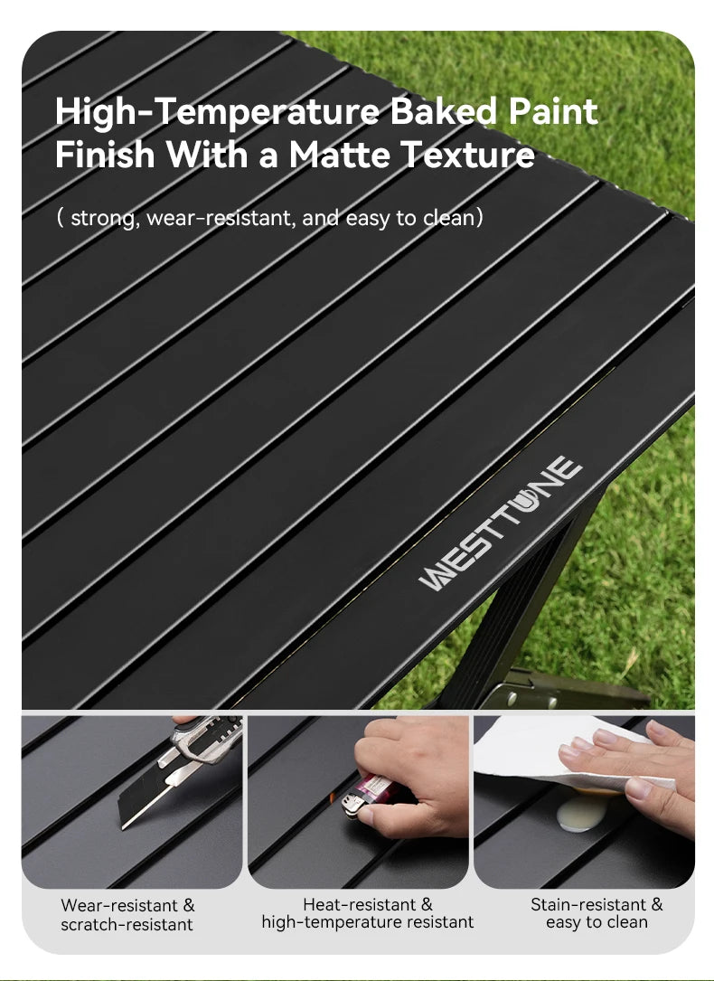 Aluminum Folding Camping Table for 6, Roll-Up Outdoor Use