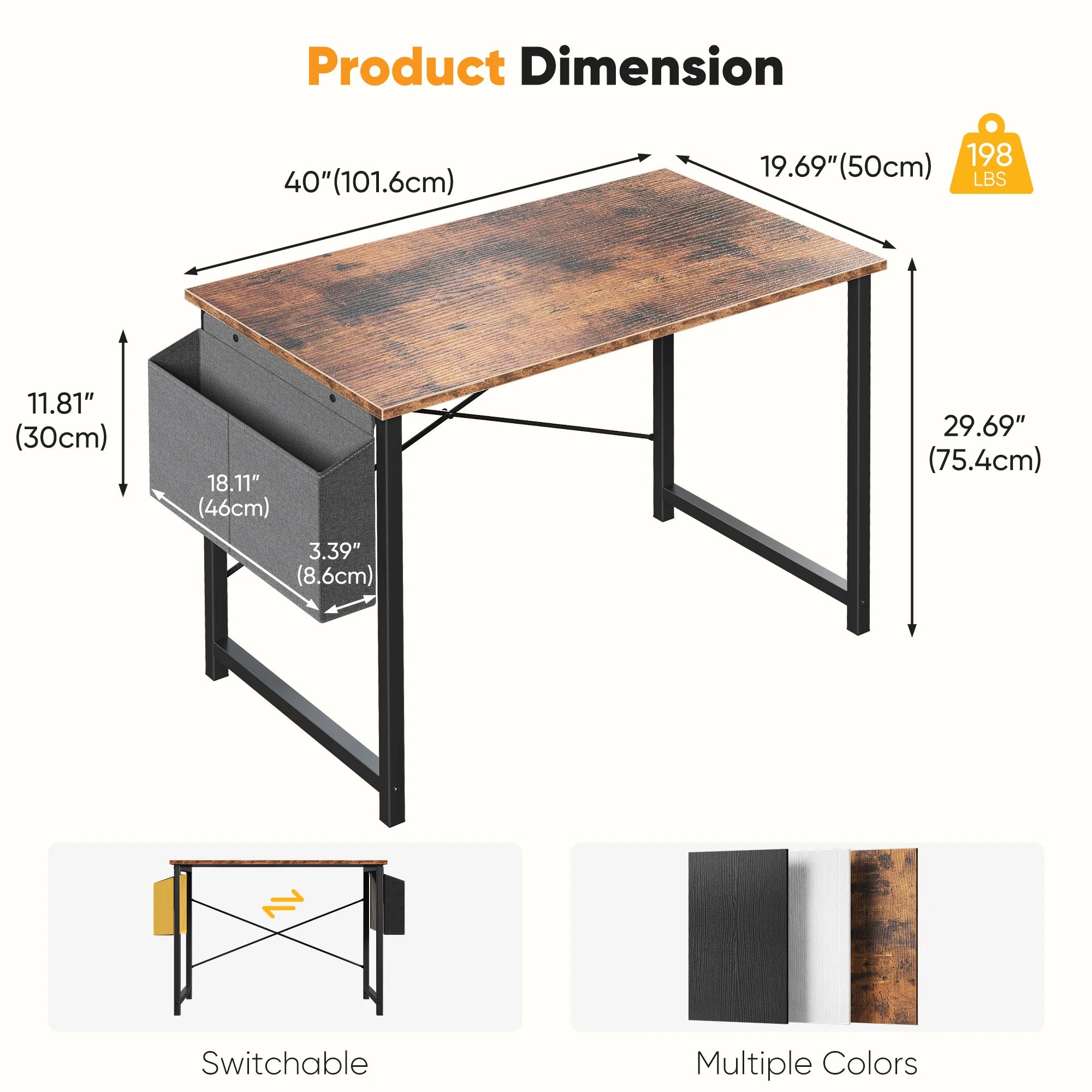 Computer Desk 31–55 Inch Writing & Gaming Table with Side Storage Bag