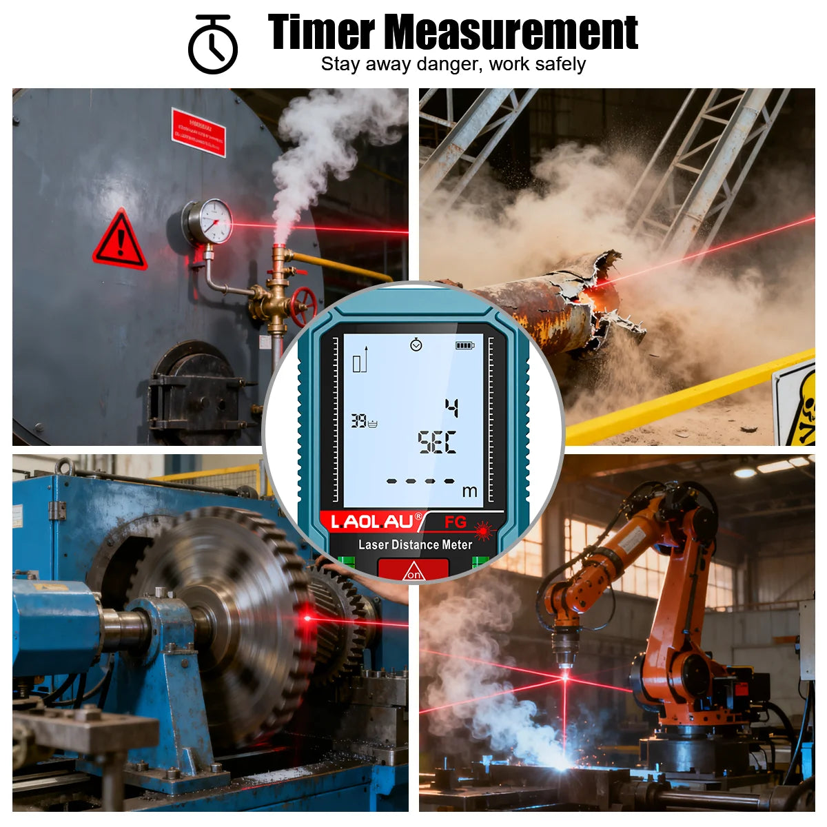 Laser Distance Meter with Timer and Bubble Levels