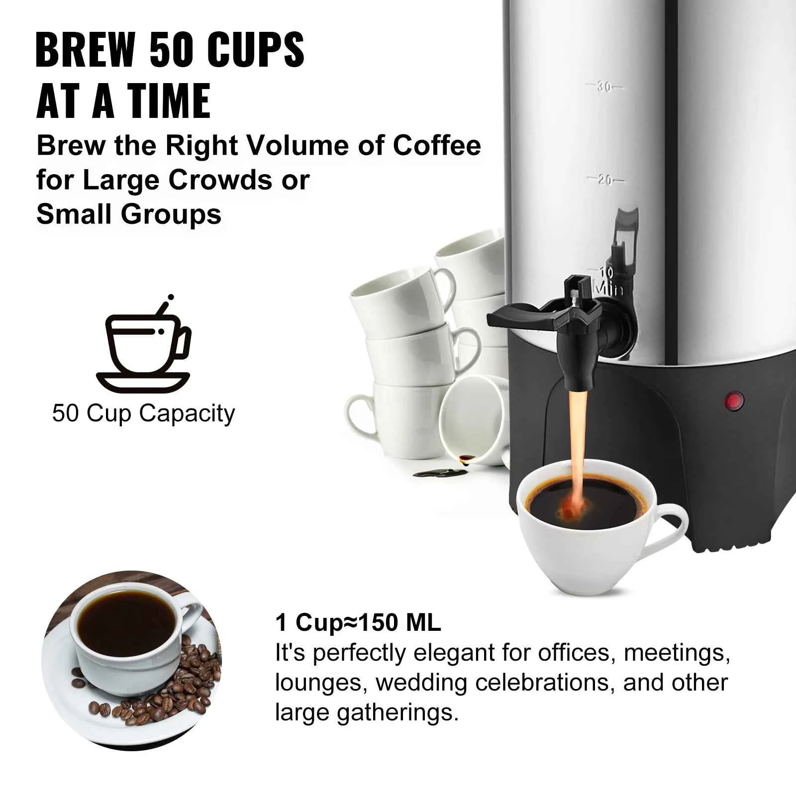 50-Cup Commercial Coffee Urn Stainless Steel Electric Coffee Maker