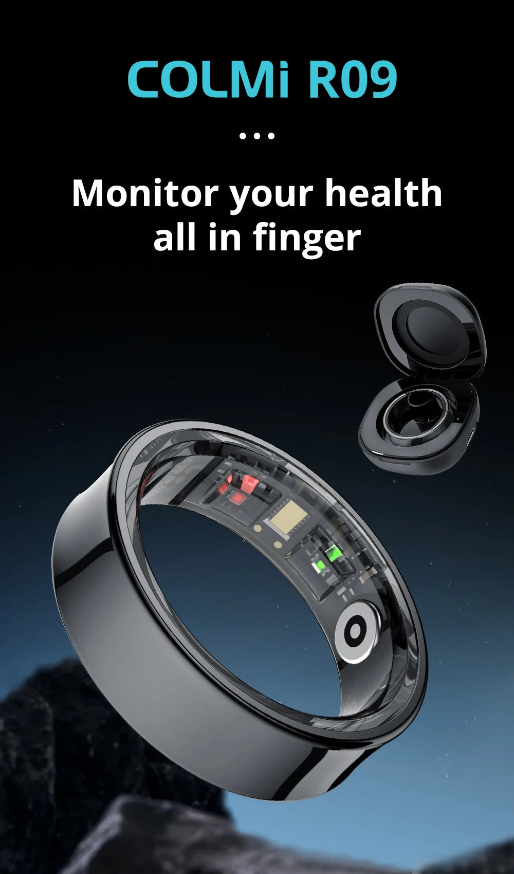 2024 COLMI R09 Smart Ring Men Women with Charging Case, Health and Sleep Monitor, Skin Temperature Monitor, 60 days battery life