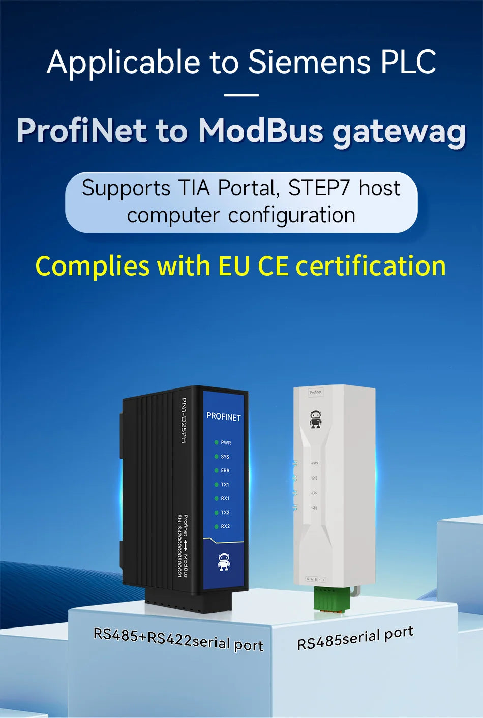 Profinet til Modbus-gateway med modelvalg