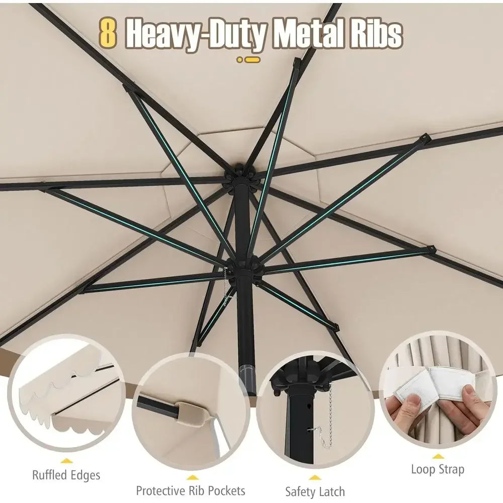 10-Foot 2-Tier Scalloped Patio Umbrella with Crank and 8 Ribs