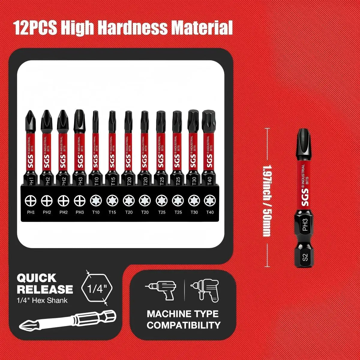 Multifunctional Screwdriver Bit Set, Ph, Pz, Sq, Hex, Torx, Sl, Multi-Specification Universal Impact Screwdriver Bit Set, 50mm, Magnetic Bits, S2 Steel Material, Universal 1/4" Hex Shank Compatible with Electric Drills, Elect
