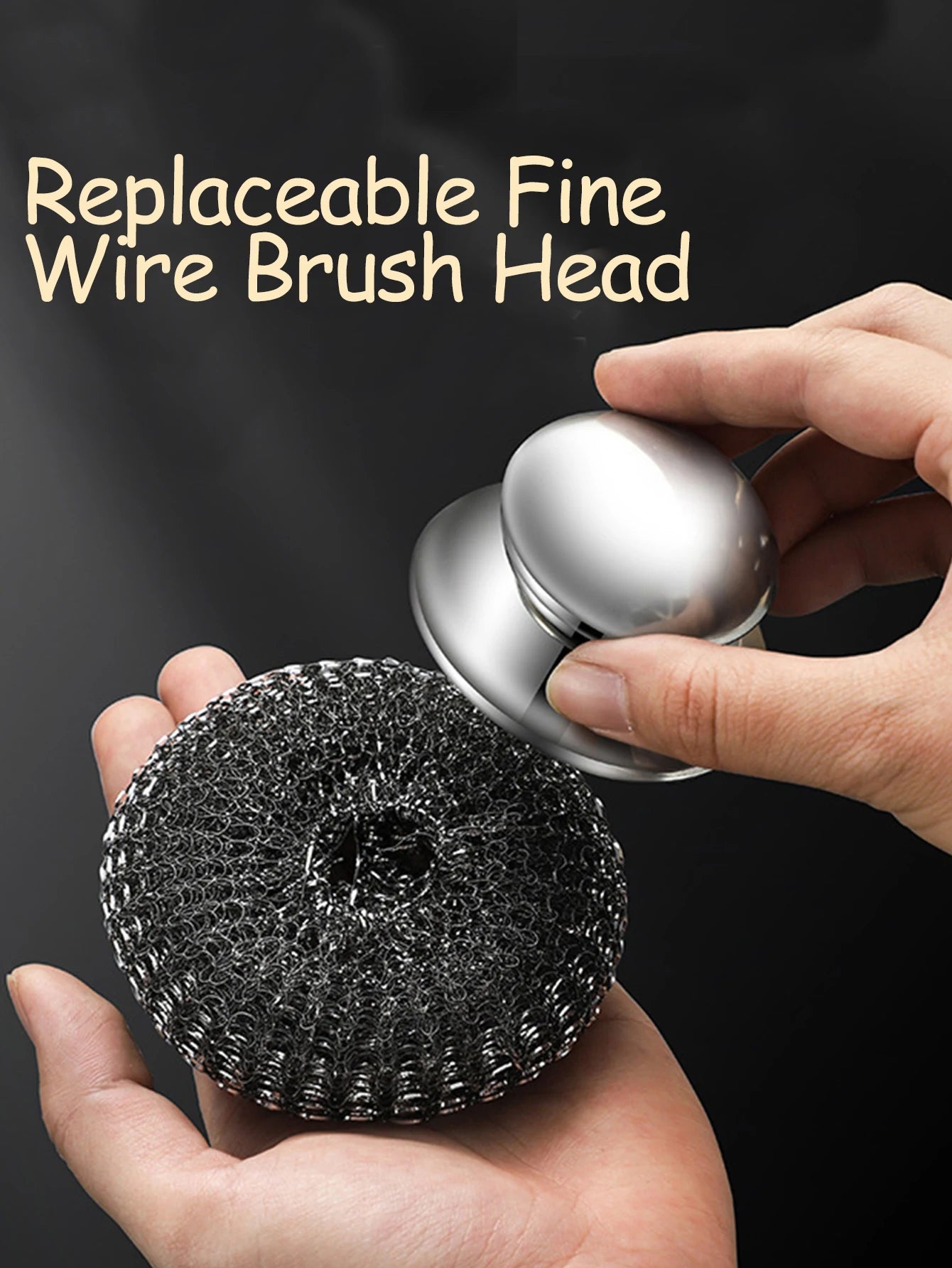 1PC Steel Wool Scrubber with Handle Stainless Steel Cleaning Brushes Cleaning Dishes Stock Pots Pans Griddles Grills