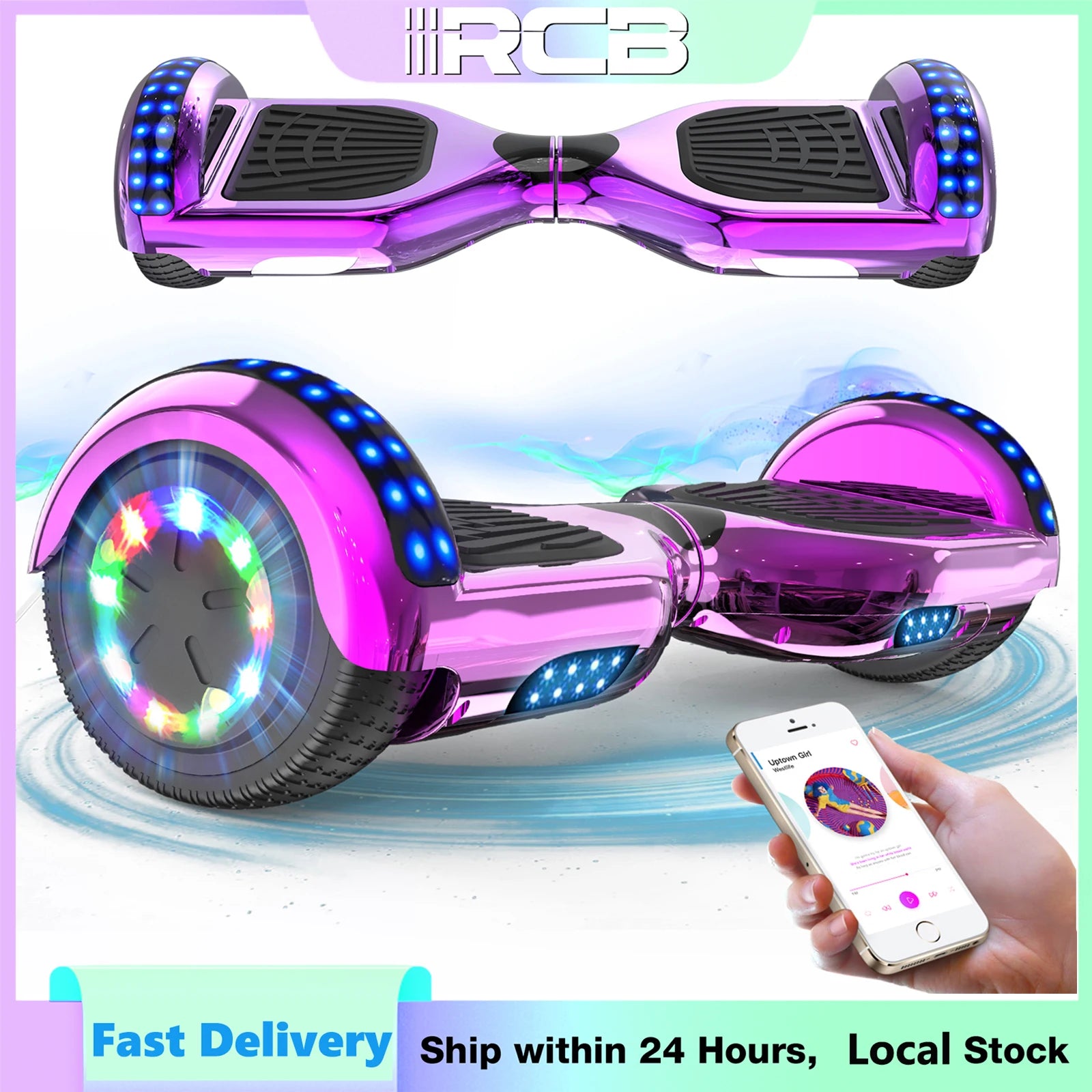 RCB Hoverboard with Bluetooth Speaker and LED Lights