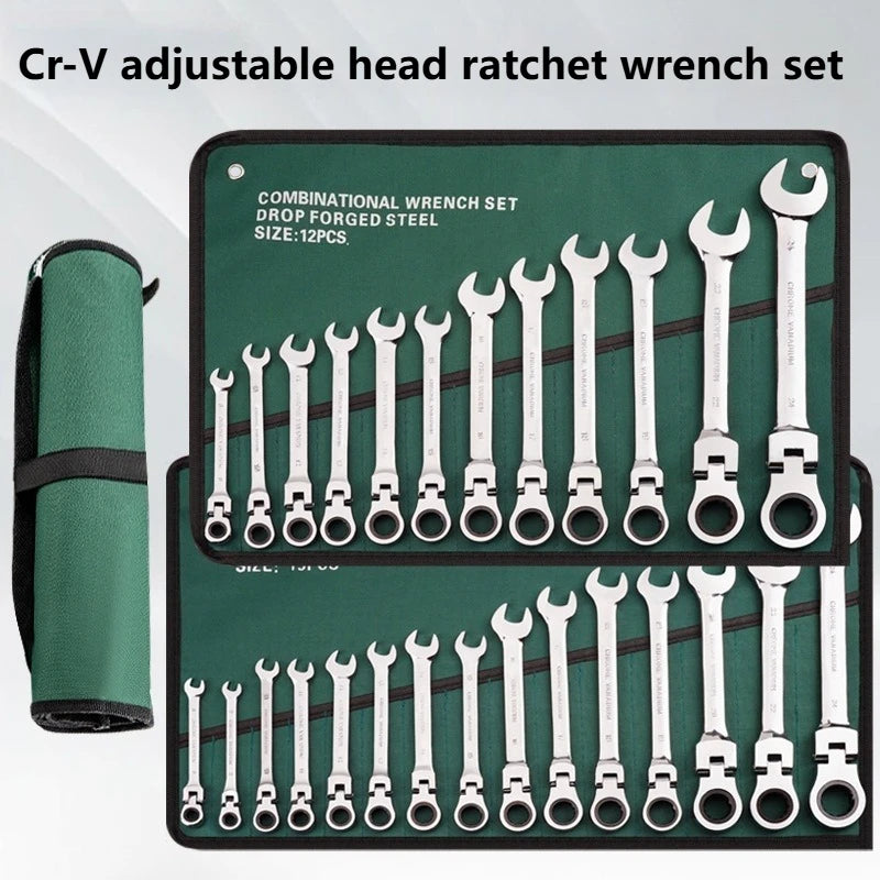 Set di chiavi combinate a cricchetto 6-32mm, kit di chiavi combinate a cricchetto con anello dentato metriche con testa flessibile e borsa in tela, set di utensili