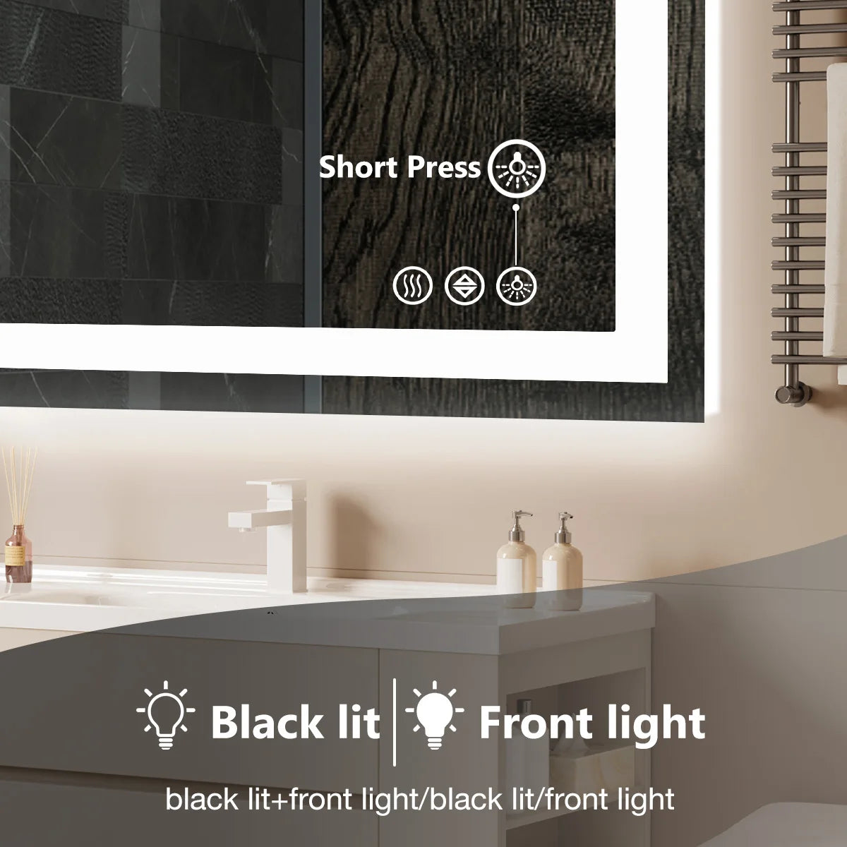 36x24 LED Bathroom Vanity Mirror with Anti-Fog & Adjustable Lighting