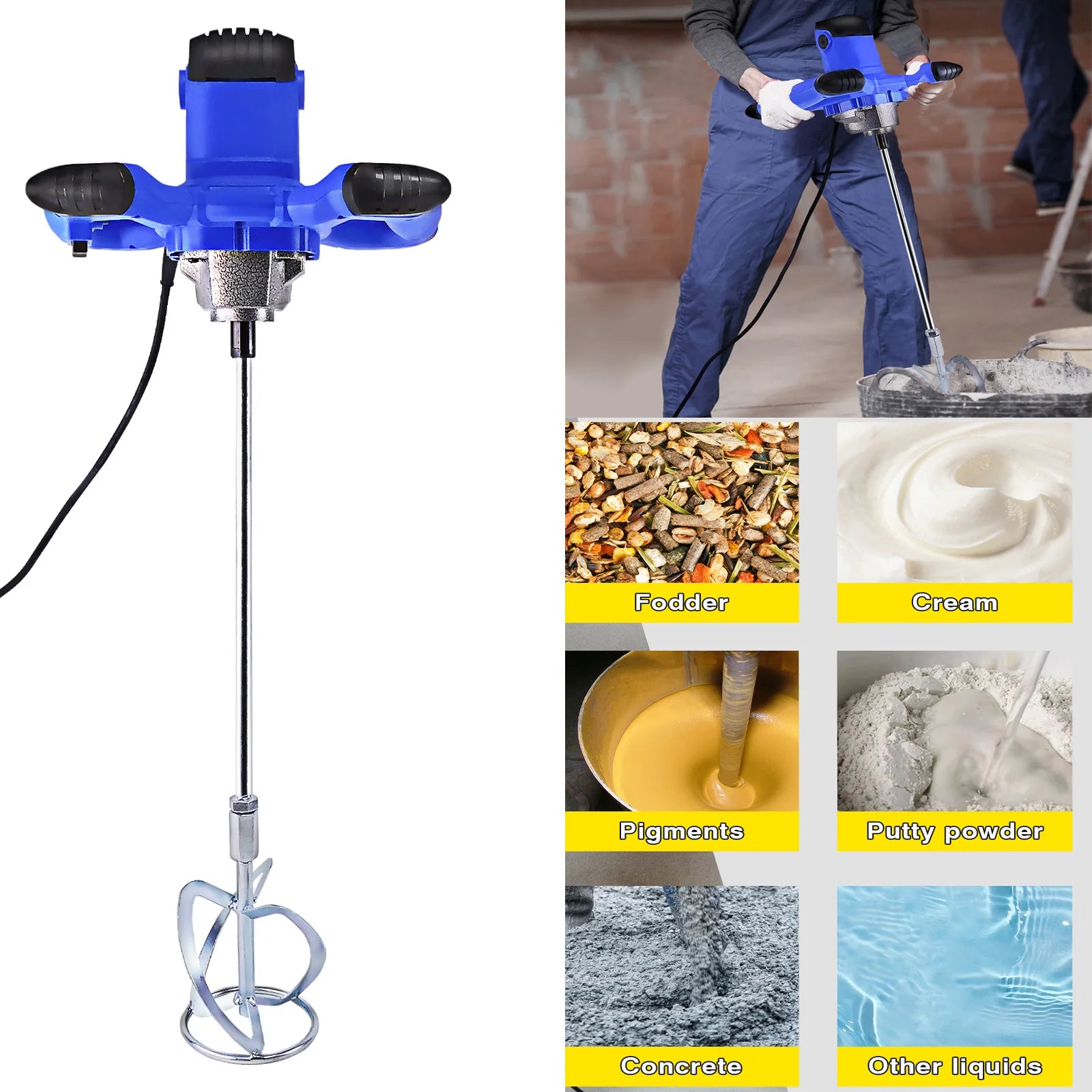 2600W Concrete Mixer Machine with Adjustable Paddle Mixing