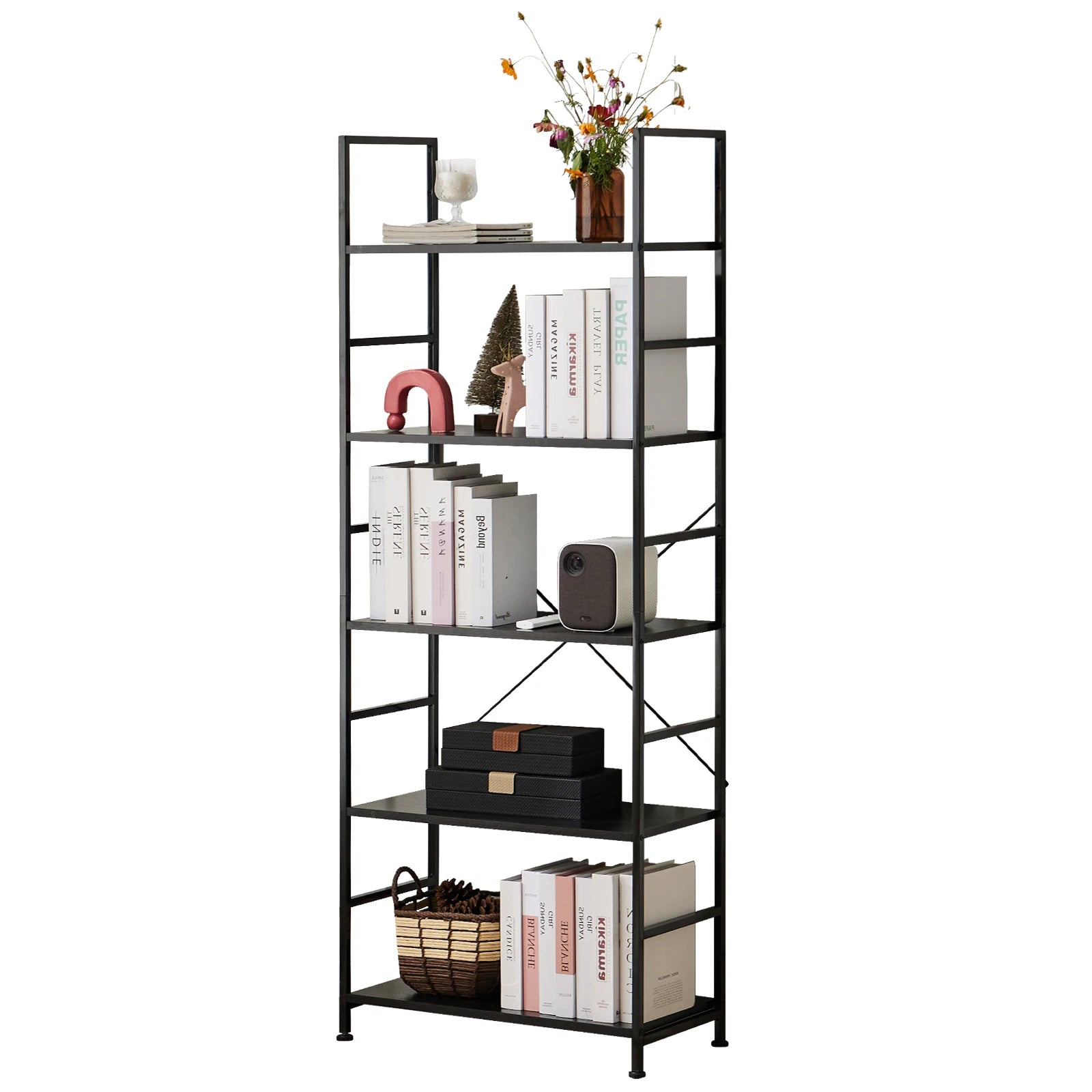 5 Tier Narrow Bookcase Storage Shelf for Home Office Living Room
