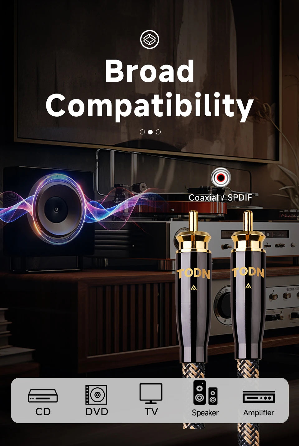 Cablu audio coaxial digital RCA 75 Ohm pentru sisteme HiFi și subwoofer