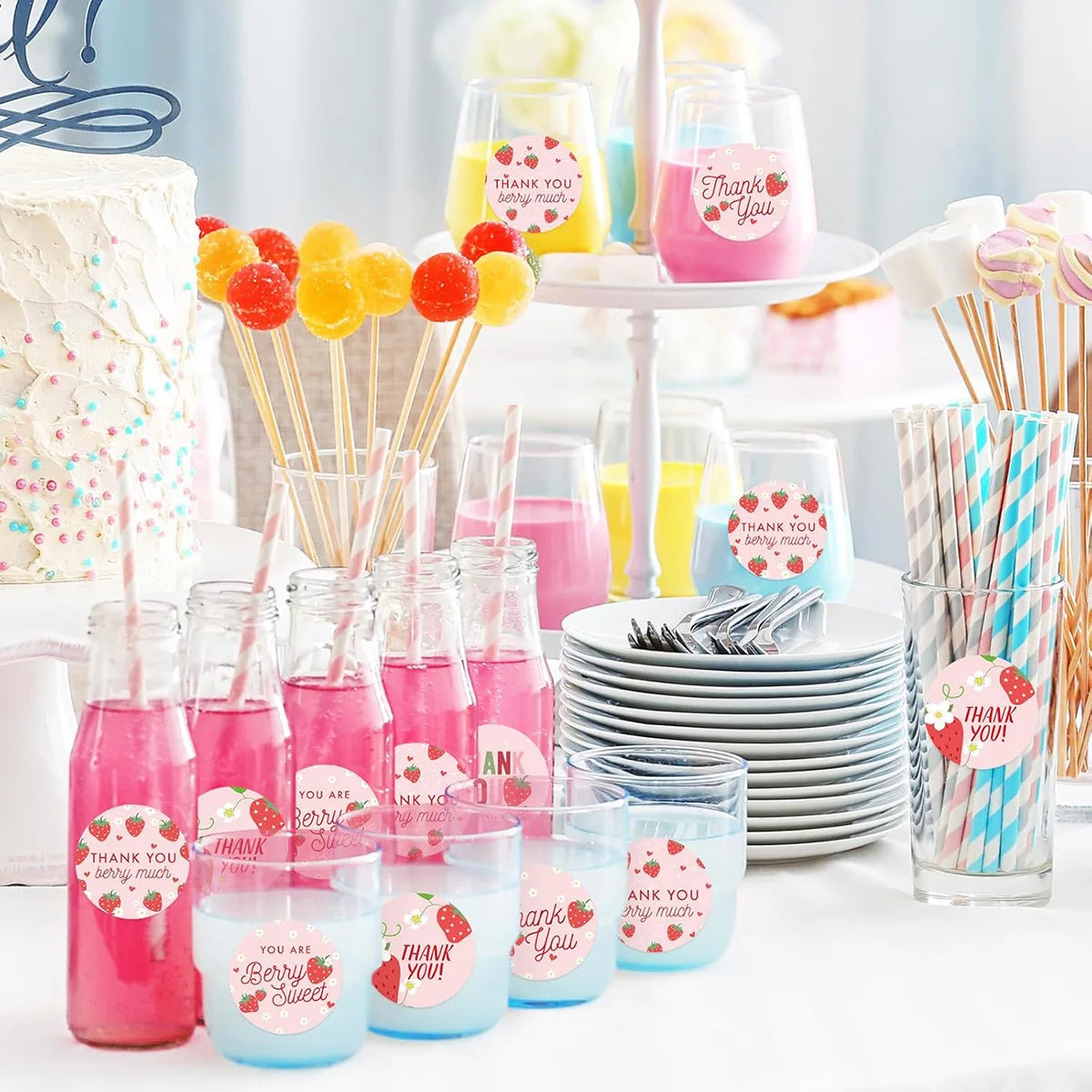 500pcs Strawberry Thank You Stickers,DIYAdhesive Labels Envelope Gift Sealing Stickers Birthday Party Cupcake Decoration Sticker