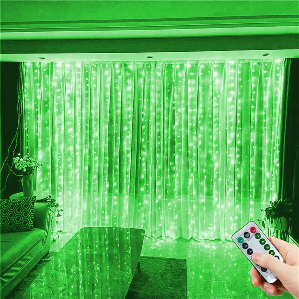 Cortina de luzes LED decorativas USB, 8 modos, vários tamanhos