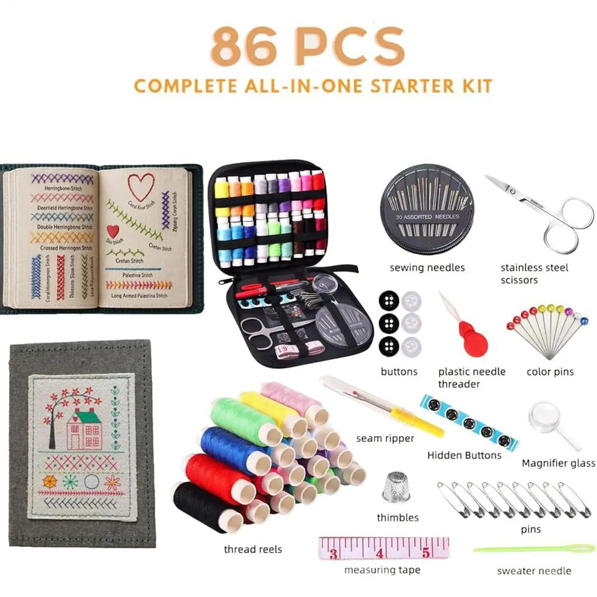 Embroidery Book for Beginners with 106 Patterns, Hoop and Needles