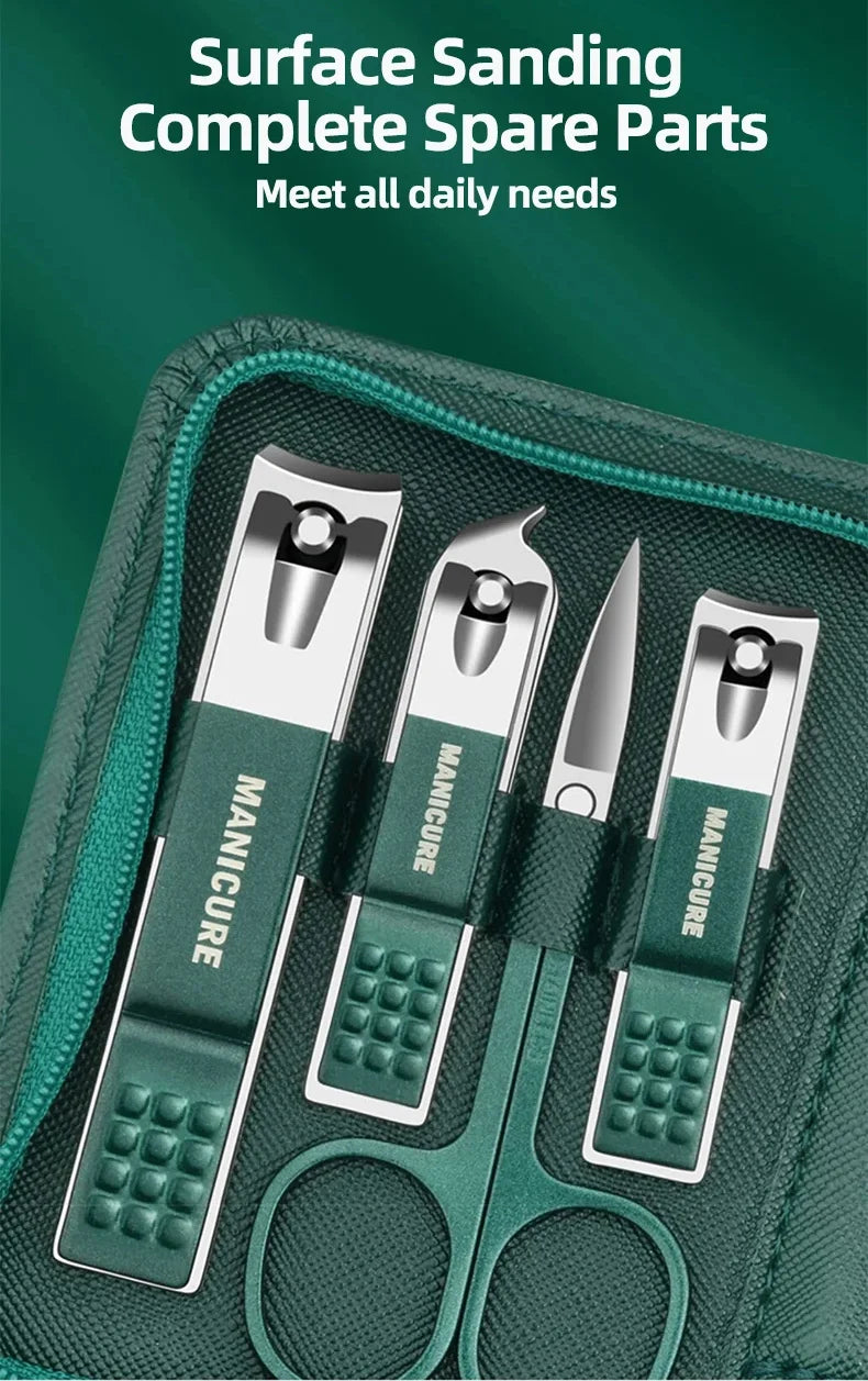 Green Manicure Set with Leather Case