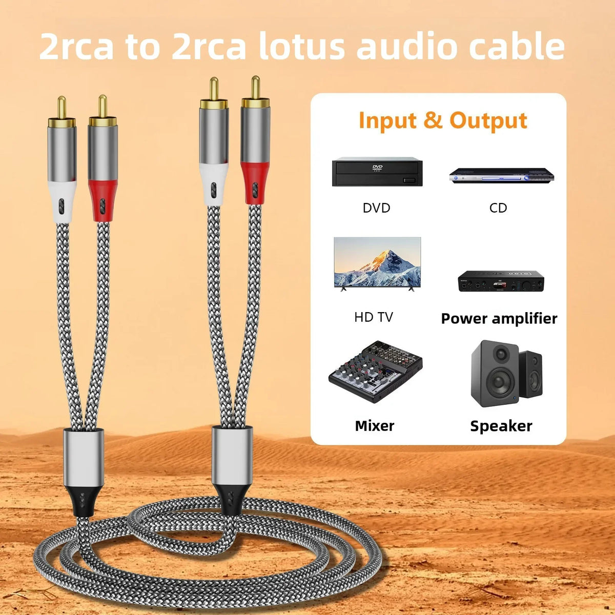 Conjunto de cabos de áudio RCA estéreo