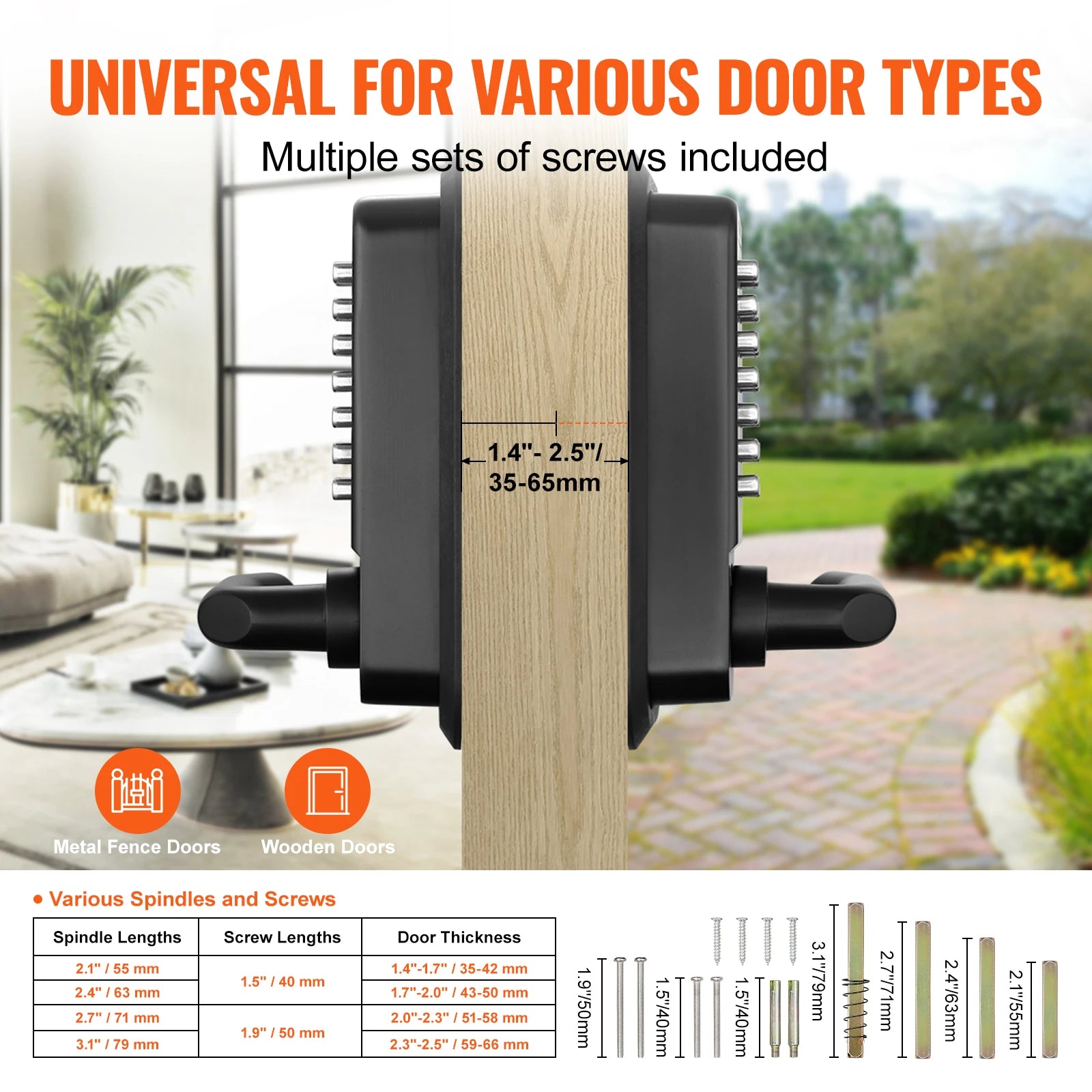 Mechanical Keyless Door Lock with 14-Digit Keypad, Auto-Locking