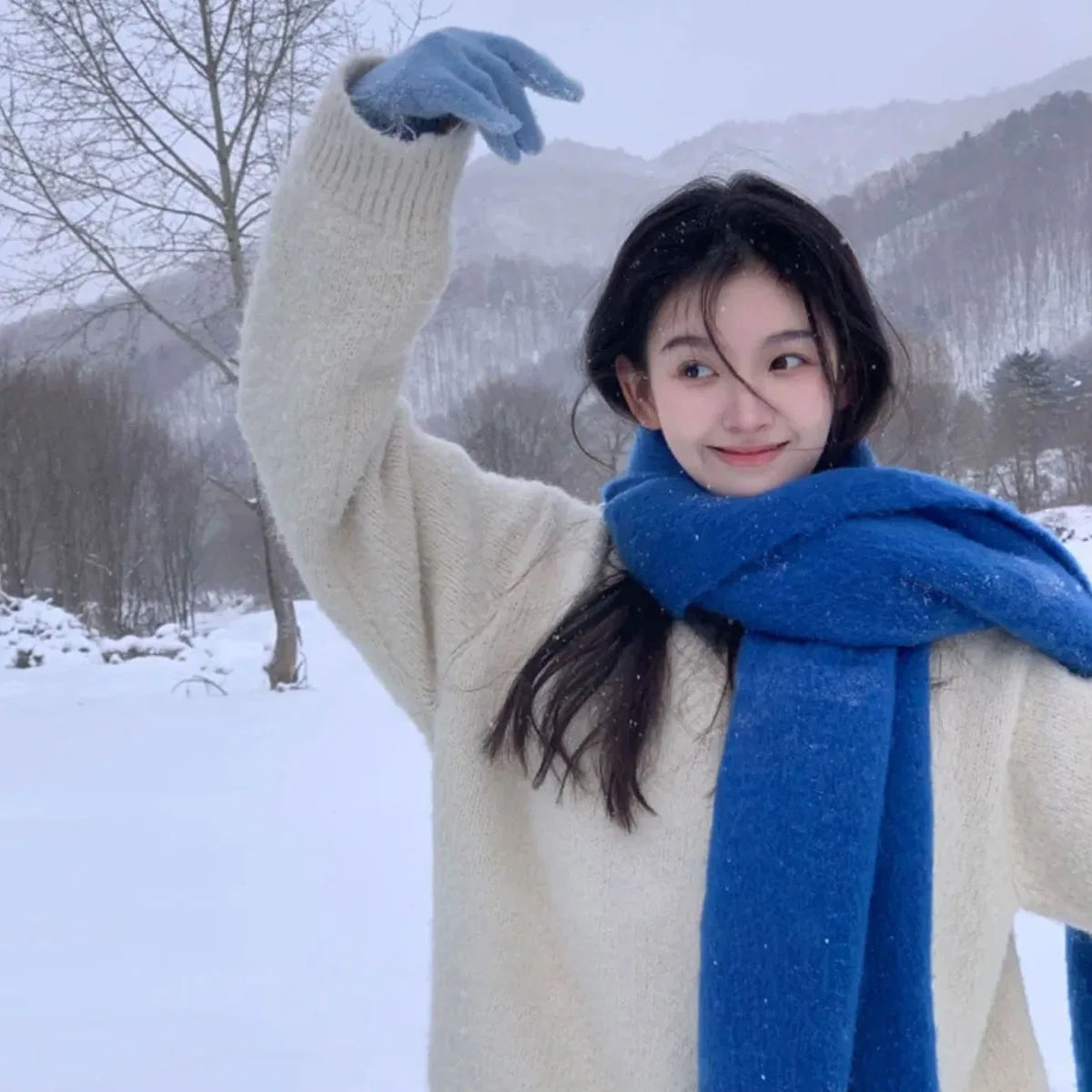 Kadın Bej Büyük Atkı – Kalınlaştırılmış Kış Şalı