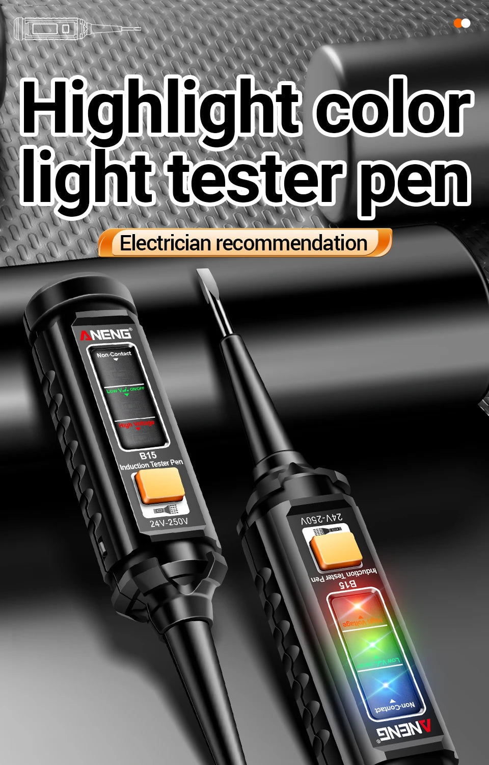 ANENG B15 Induction Teste Pen Highlight Color Light Professional AC Voltage Detection Electrician Screwdriver Testing Tools