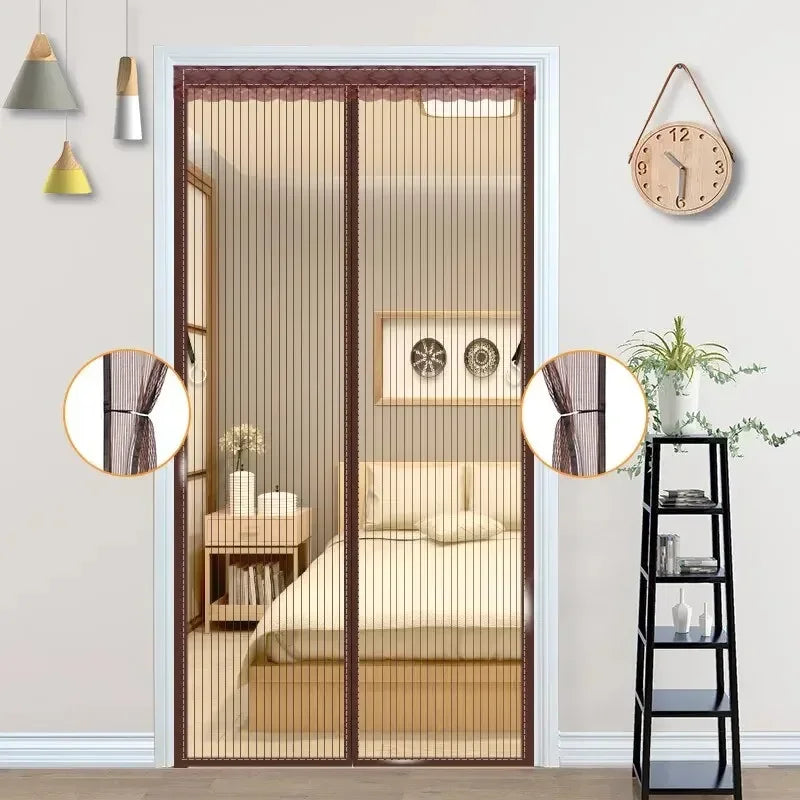 Heavy Duty Magnetic Screen Door Mesh Curtain Mosquito Net Bug Hands Free Partition Mute Striped Door Curtain Bedroom Ventilation