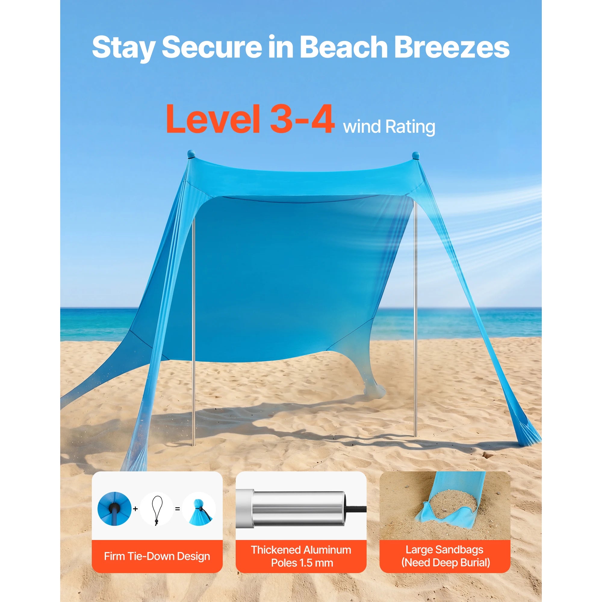 Tente de plage abri solaire UPF50+ auvent pop-up pour 3 à 4 personnes