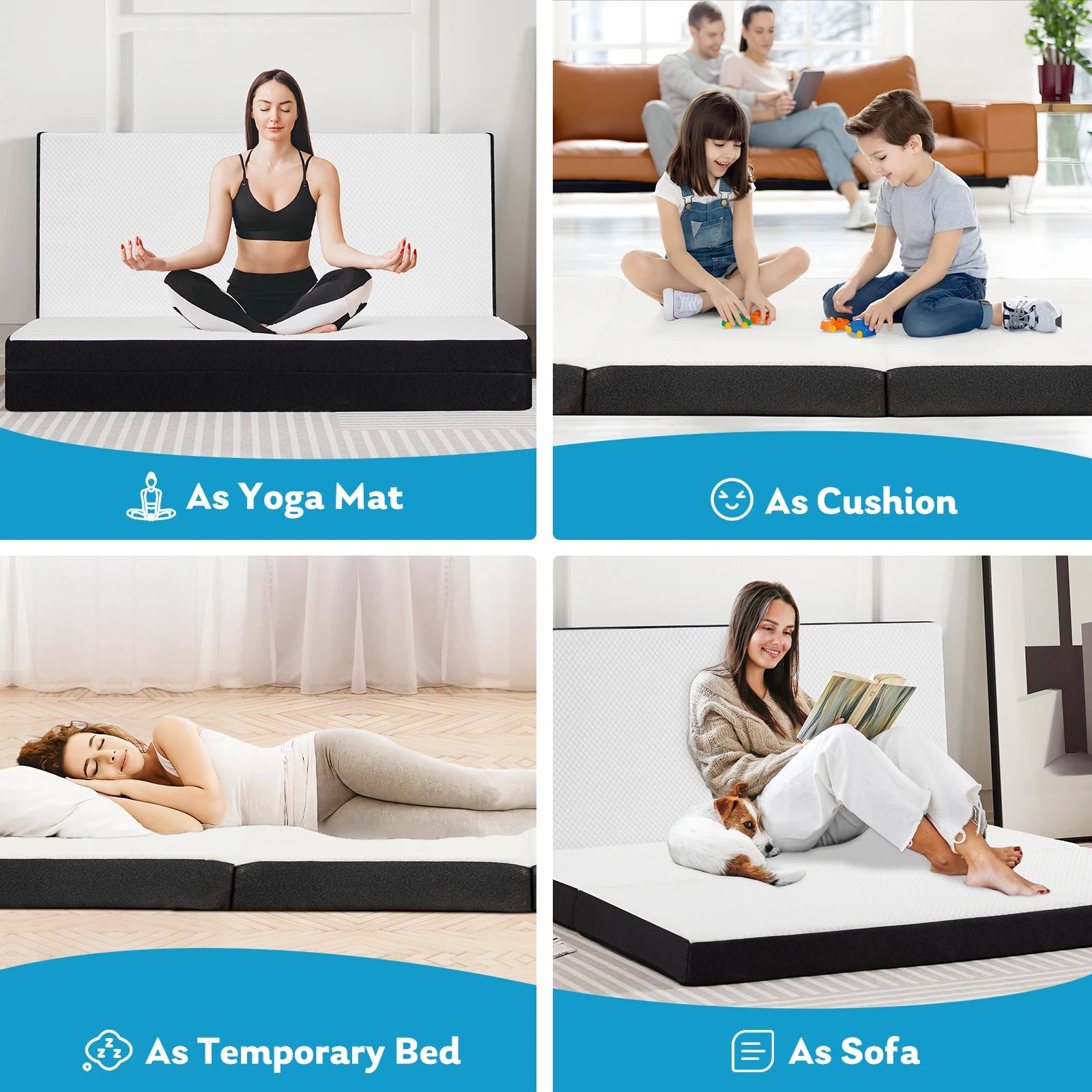Tre-lags memoryskum gulvmadras til rejse, gæster og yoga