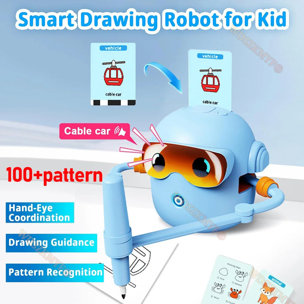 Interactive Drawing Robot for Kids with 100 Cards and Pens