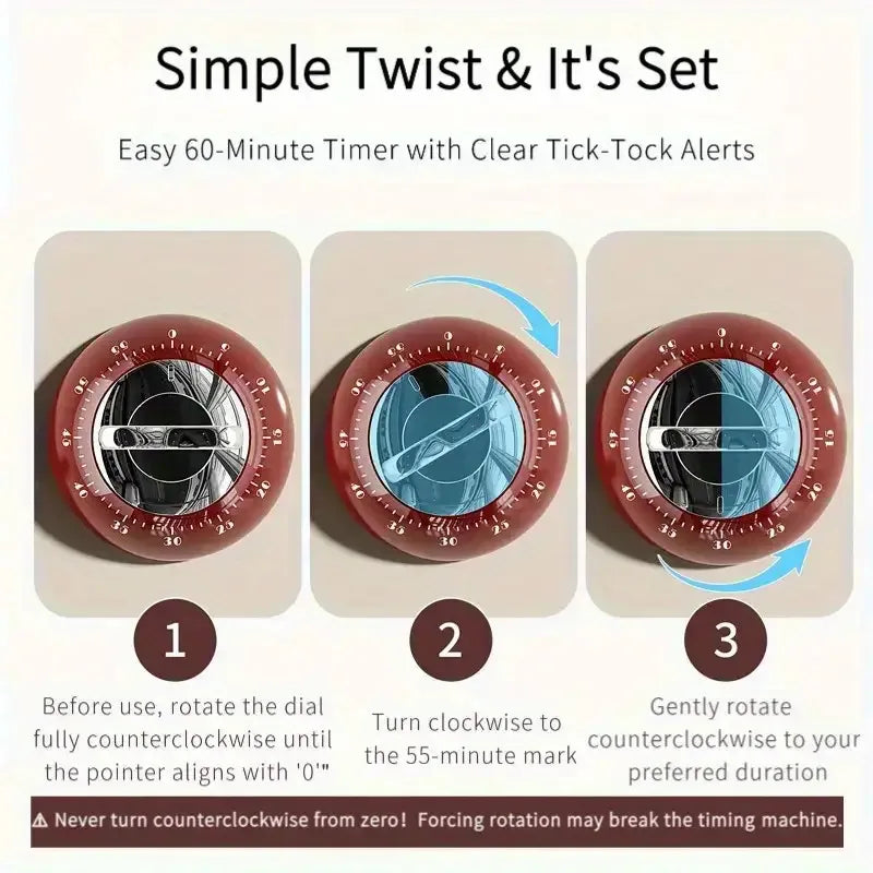 60-Minute Analogue Kitchen Timer, Colour Options