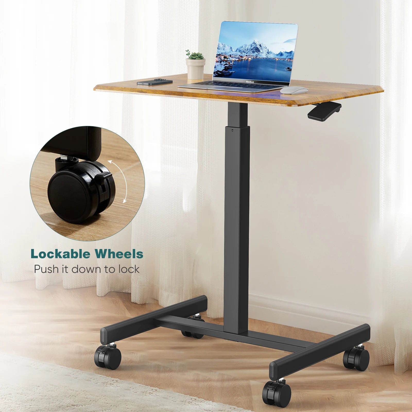 Adjustable Mobile Standing Desk with Wheels for Laptop Work