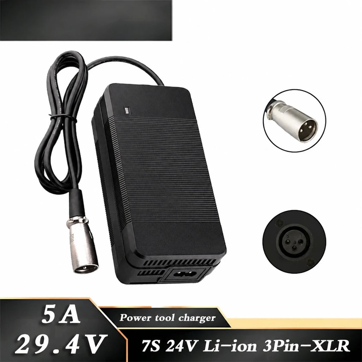 29,4-V-5-A-Ladegerät für 7S-Li-Ionen-Akkupacks, 3-poliger XLR-Anschluss