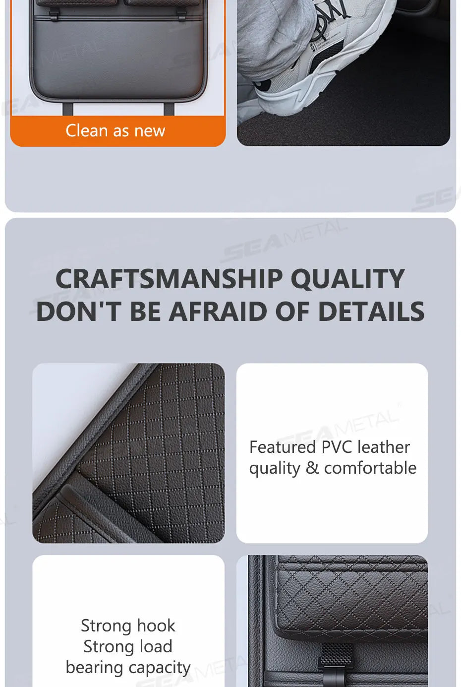 SEAMETAL Luxury Car Seat Back Storage Bag Multifunction Backseat Organizer Storage Pocket Wear-Resistant Seat Anti Kick Guard